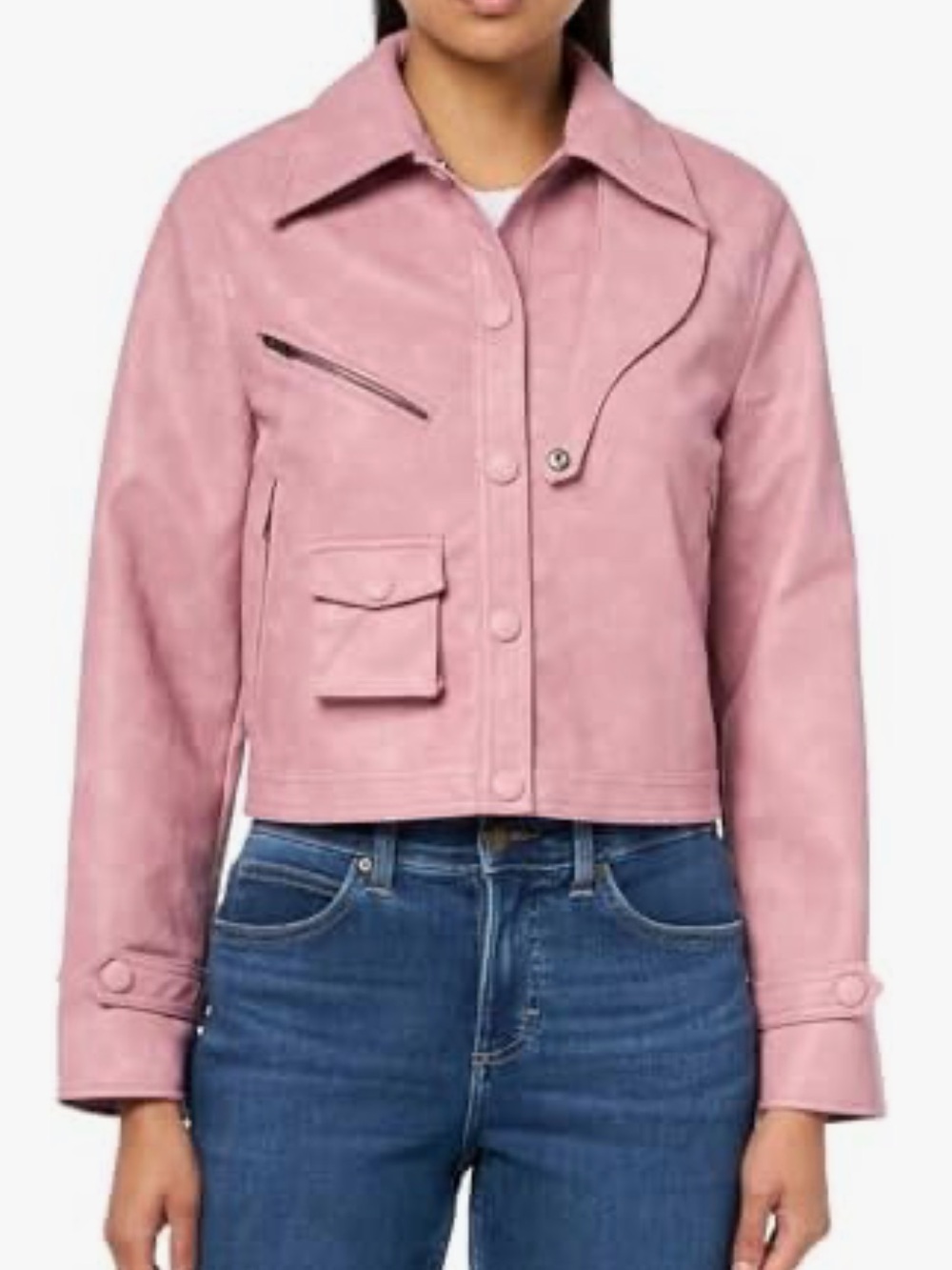 Cropped Faux-Suede Jacket in Dusty Pink